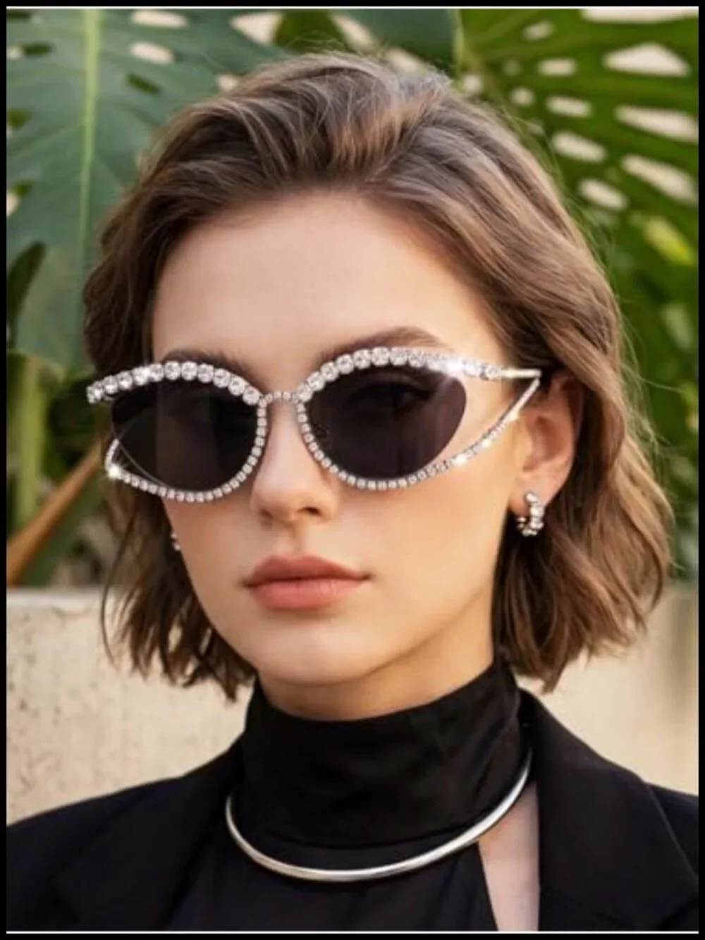 Rhinestone Cateye Sunglasses for Women Bling Crystal Cat Eye Shades